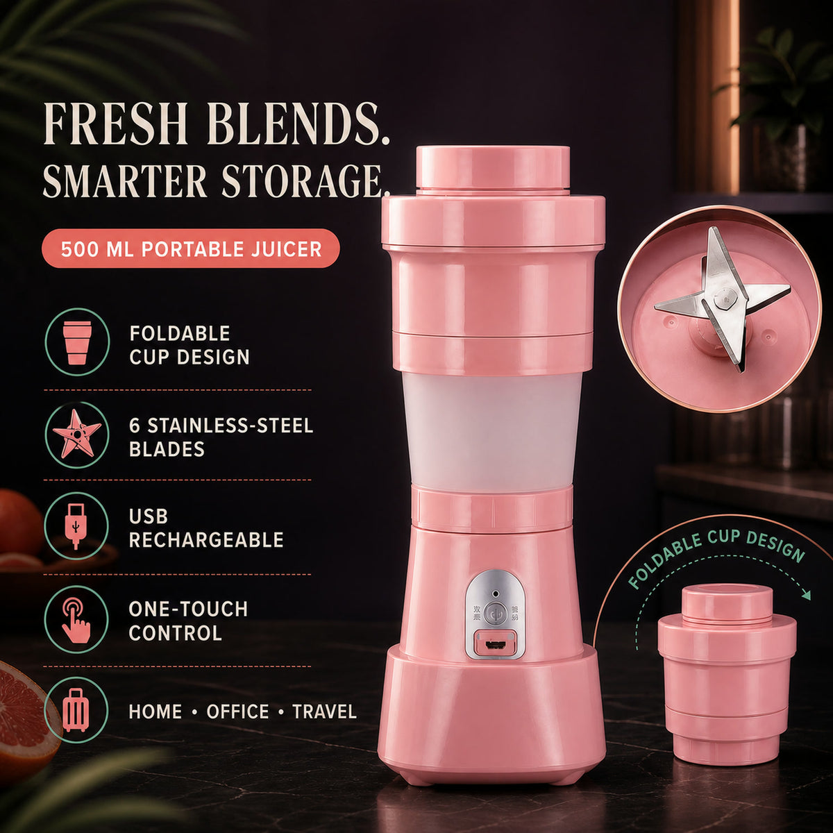 Portable Electric Juicer – 6 Blades 500ml Blender | Chef’s Embrace