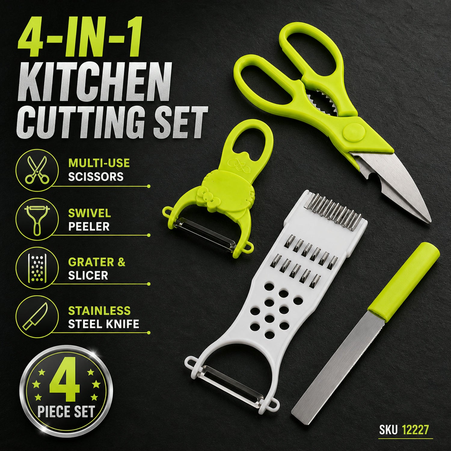 Kitchen Cutting Set – 4-Piece Stainless Steel Multi-Tool Kit