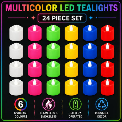 LED Tealight Candles – 24 Pcs Multicolor | Indo Glow