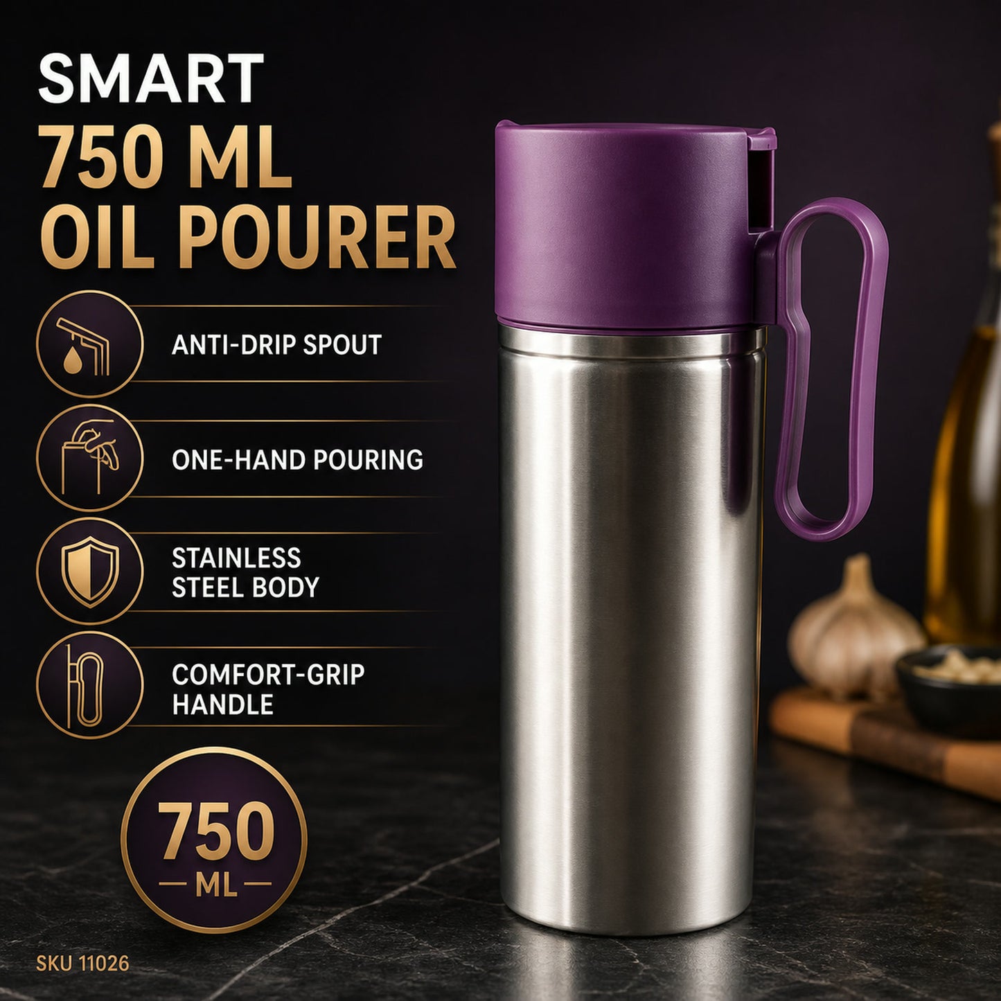 Stainless Steel Oil Pourer – 750ml Anti-Drip Dispenser