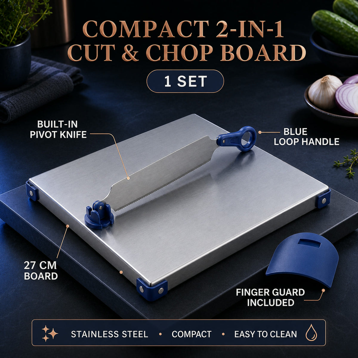 Stainless Steel 2 In 1 Cutting Chopping Board with Knife Finger Gua...