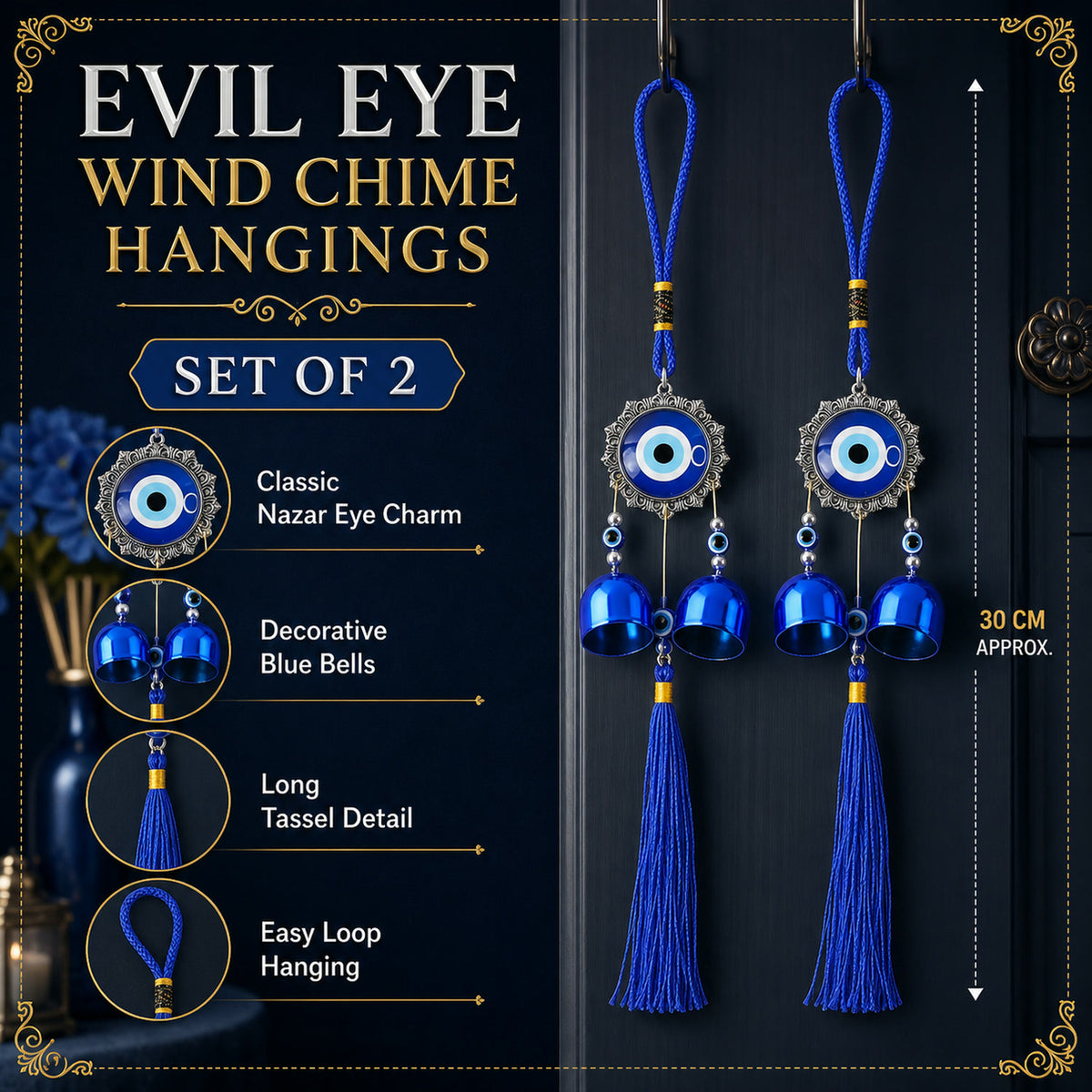 Evil Eye Hanging Wind Chime Set – Protective Home Decor Charm