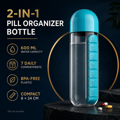 Pill Organizer Water Bottle 600ml – Travel Friendly | Own Hydrate