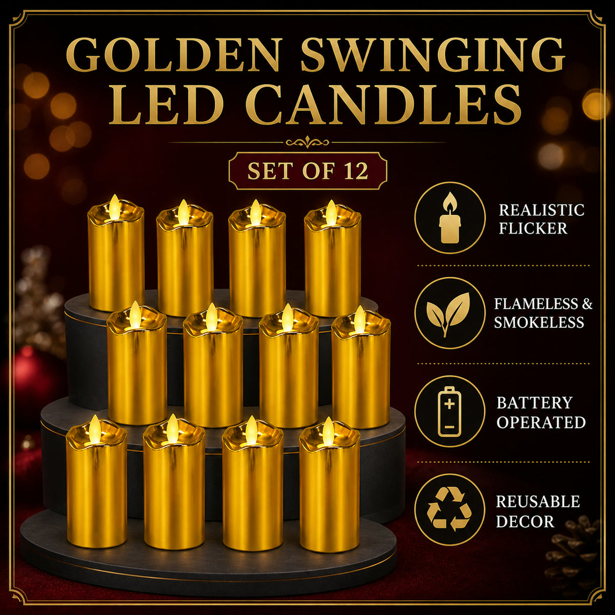 Flickering LED Candles (12 pcs) – Realistic Flame Decor | JubileeJoy