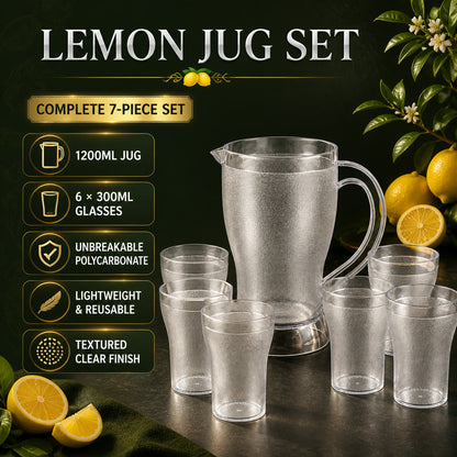 Lemon Jug Set – 1200ML Unbreakable Jug with 6 Glasses