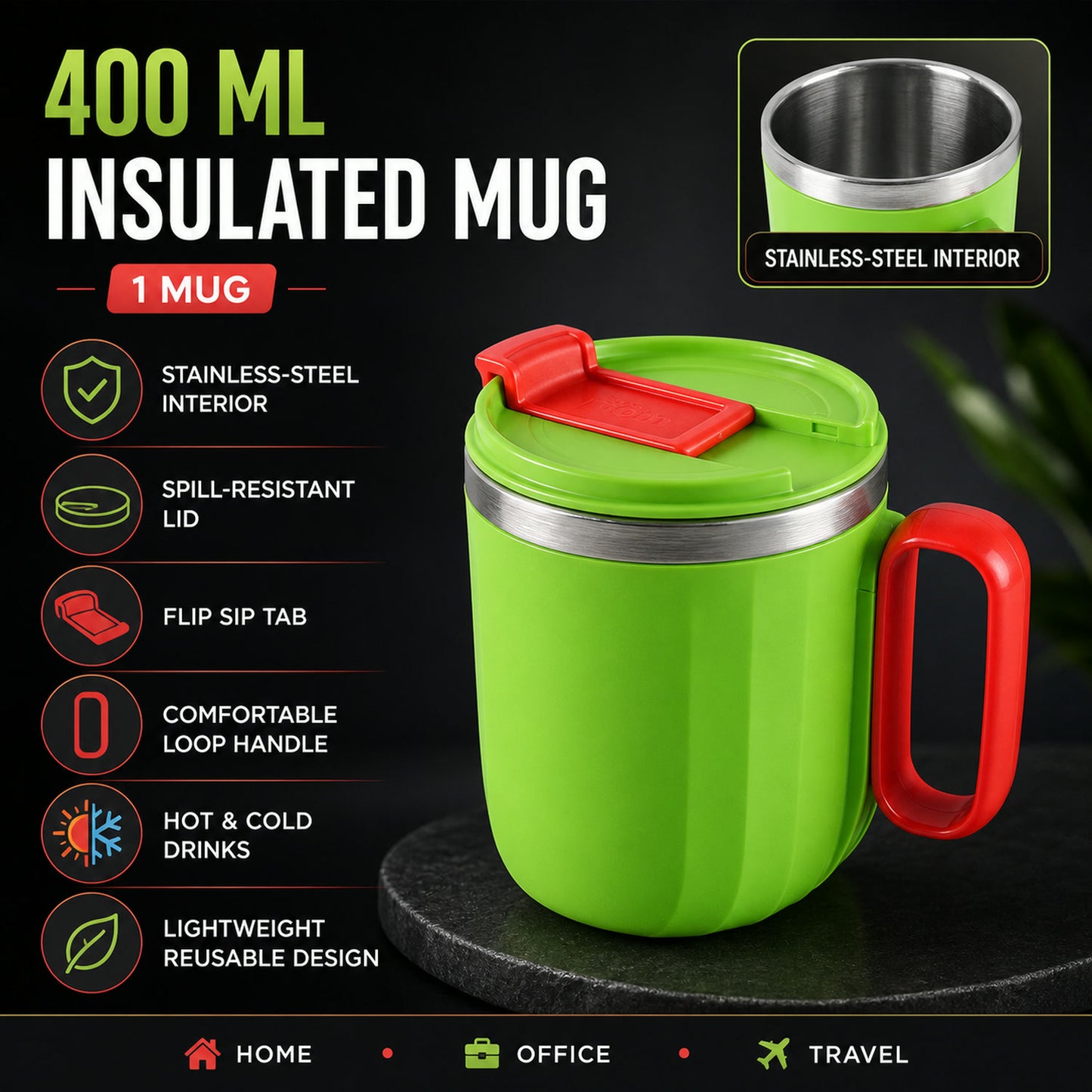 Insulated Mug – 400 ml Spill-Resistant Panda Design