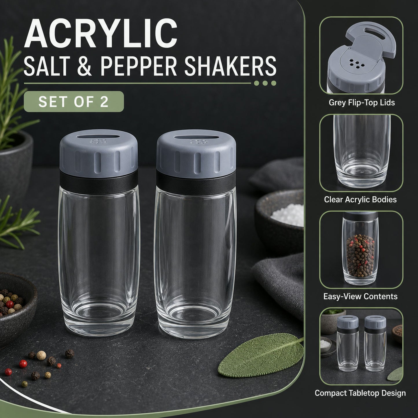 Salt and Pepper Shaker Set – Transparent Acrylic & Durable Design