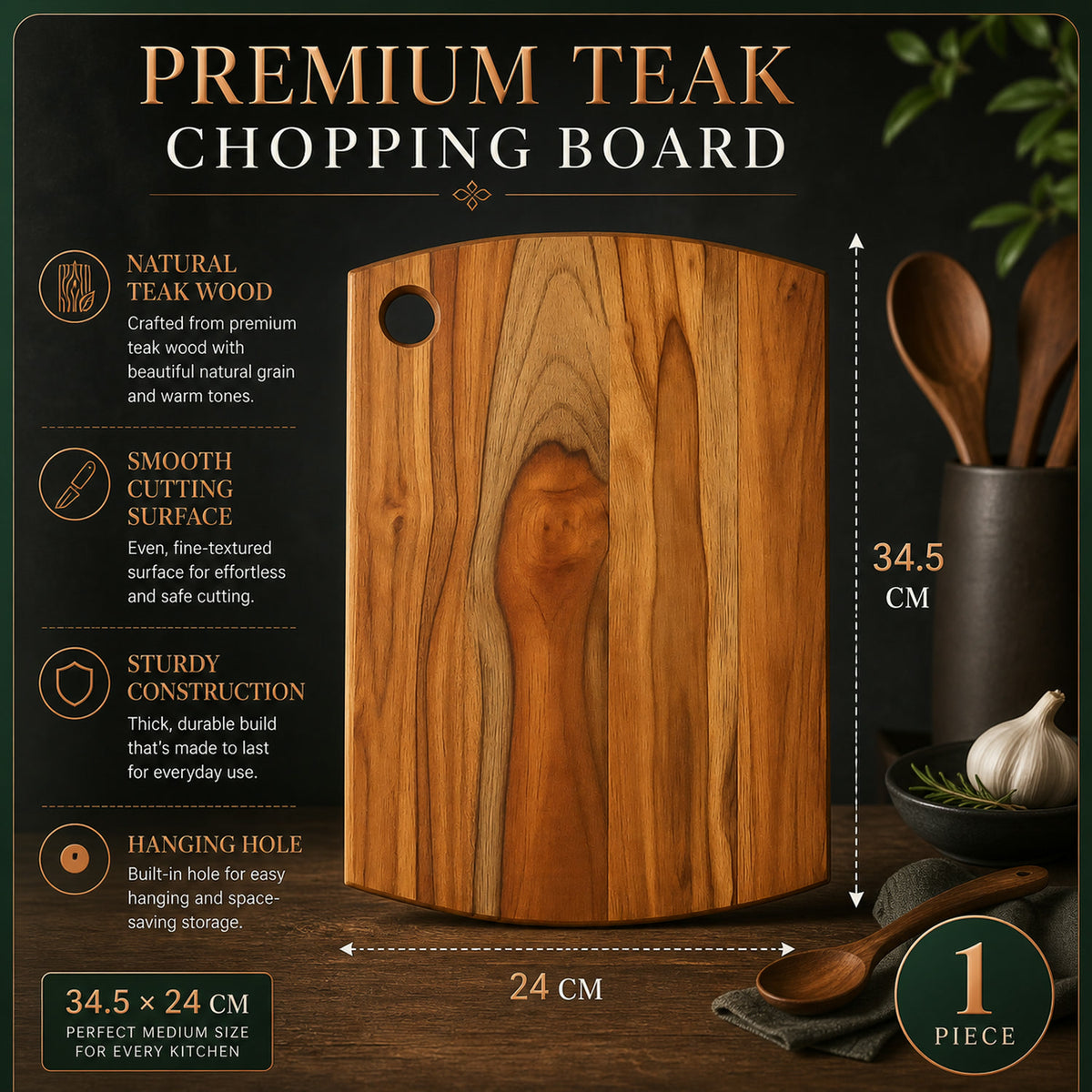 Teak Wood Chopping Board – Durable & Heavy Duty Kitchen Essential