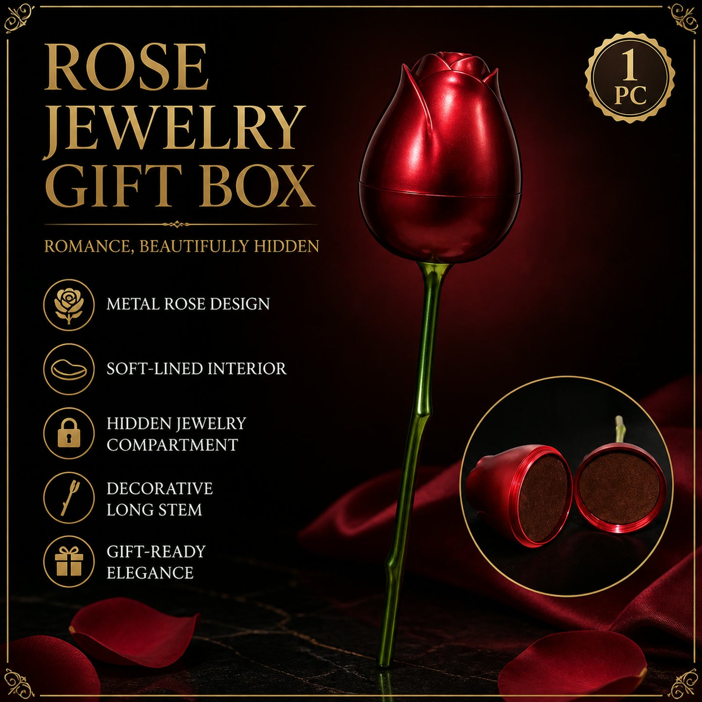 Red Rose Jewelry Box – Romantic Metal Gift | Glimmerly