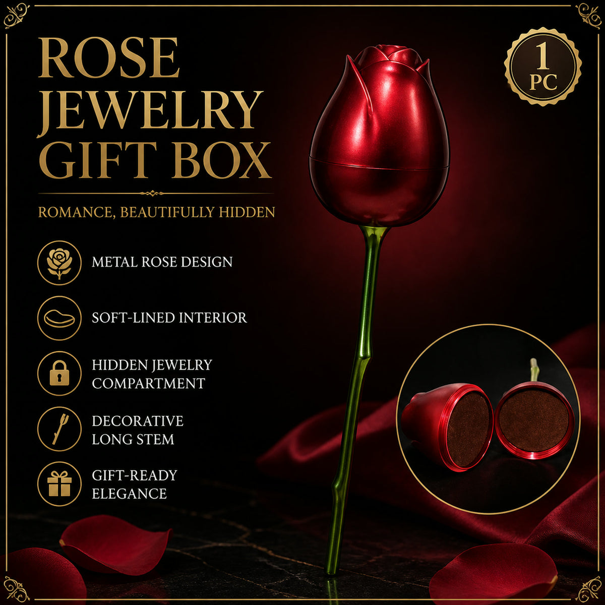 Red Rose Jewelry Box – Romantic Metal Gift | Glimmerly
