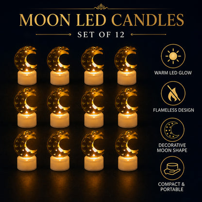 Moon Shaped Flameless LED Candles – (12 Pc Set)