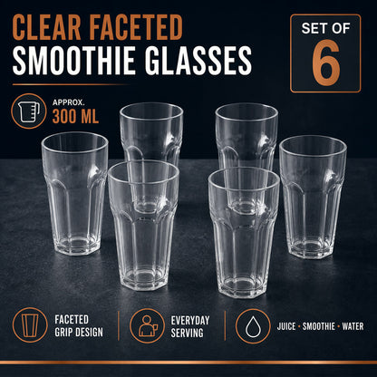 Transparent Smoothie Glass Set – 6 Durable 300ml Tumblers