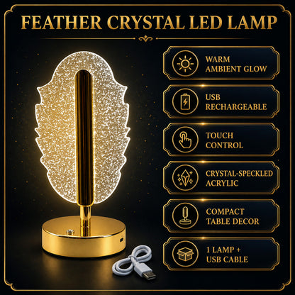 Feather Shape Crystal Table Lamp – Elegant USB Charging LED Light