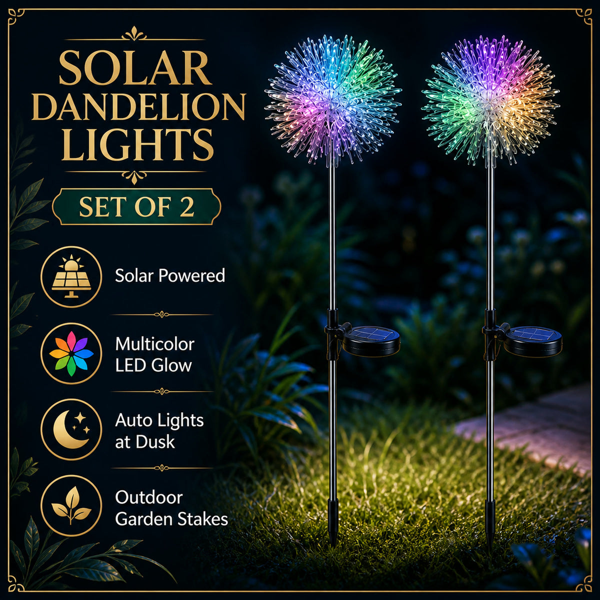 Solar Powered Dandelion Garden Lights – 2 Pc Multicolor LEDs