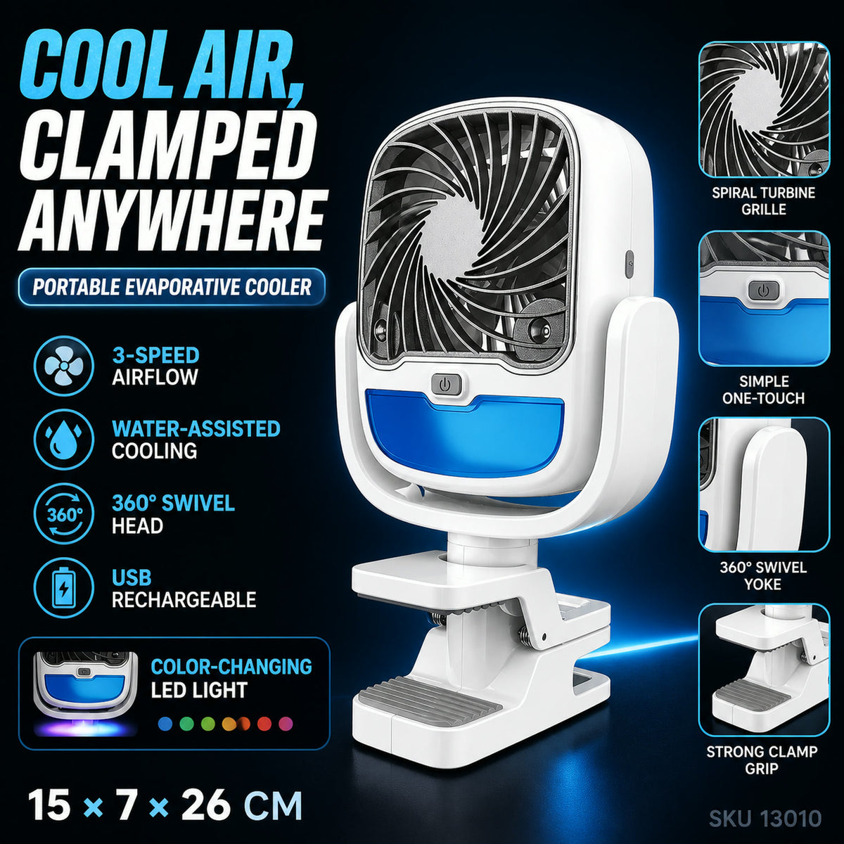 Portable Air Cooler – 3-Speed USB Rechargeable Fan | Velvet Wheels