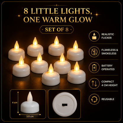 Round LED Flameless Tealight Candles – Safe Warm Glow Set of 8