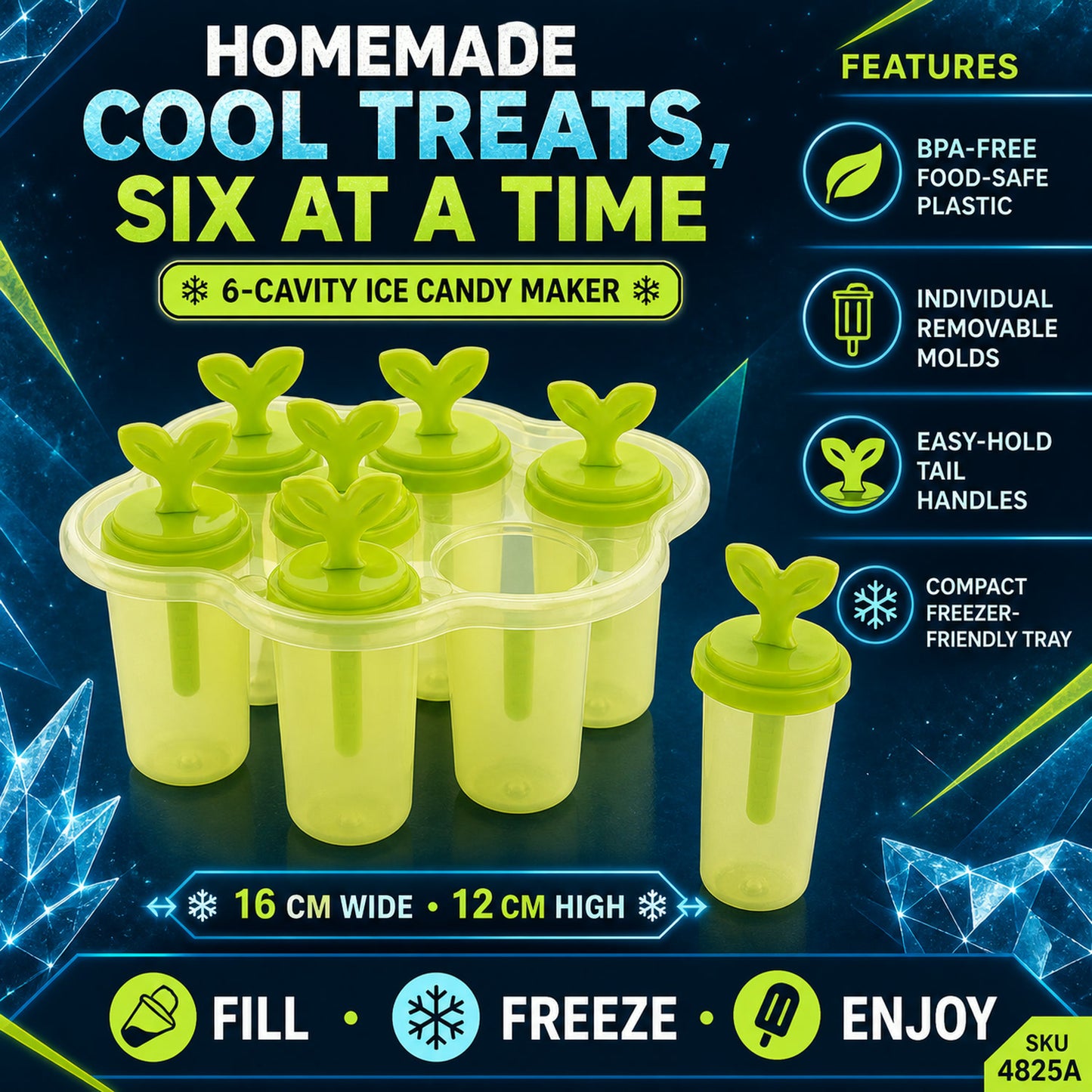 Ice Candy Maker – 6-Cavity BPA-Free Plastic Mold | Indo Glow