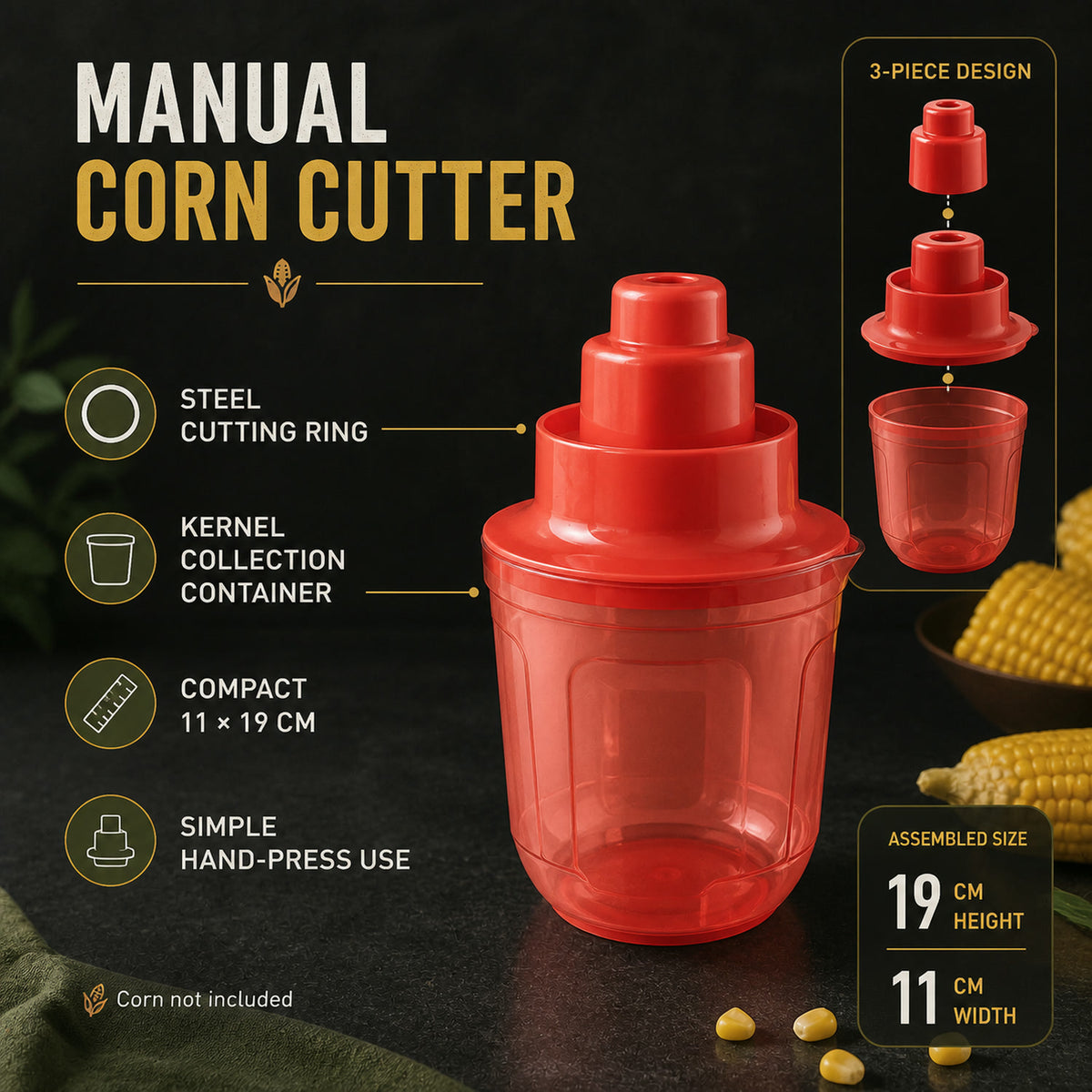 Supermom Corn Cutter with Steel Blades for Easy Kernel Removal