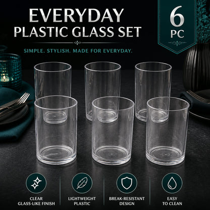 Durable Plastic Glass Set – 6 Lightweight, Unbreakable Tumblers