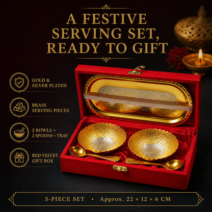 Gold Silver Plated Tray Set – Brass with Bowls & Spoons | Lunchie Bunchie