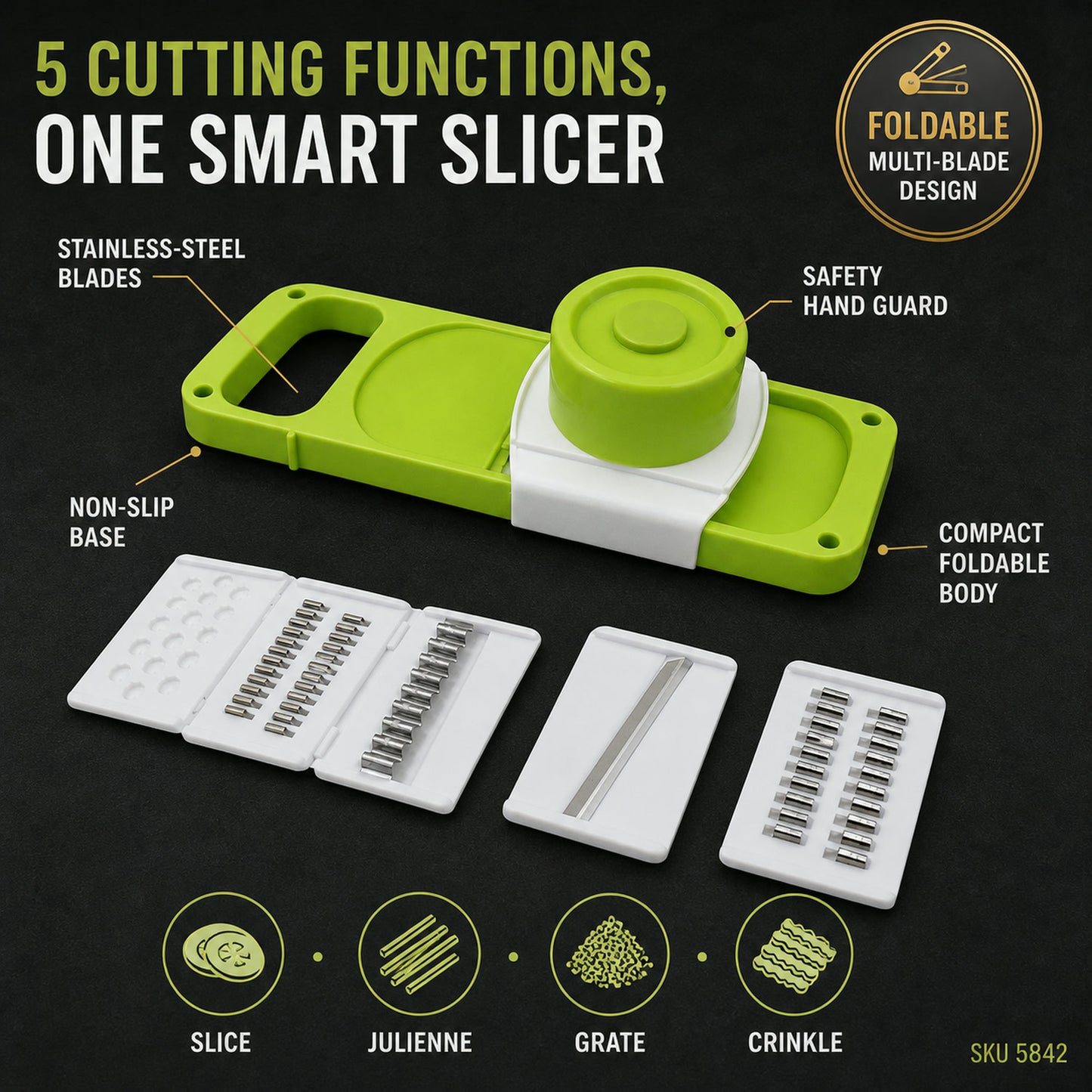 Foldable Vegetable Slicer – 5-in-1 Multi-Blade | CookAura