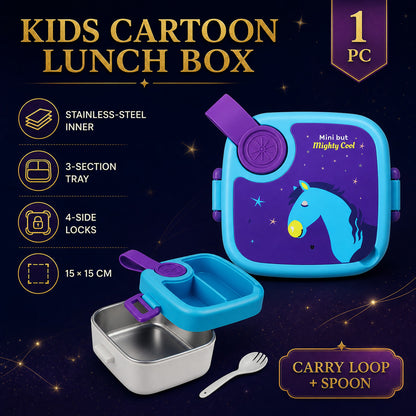 Kids Cartoon Lunch Box – Leak-Resistant Giraffe Print with Stainless Steel Tray