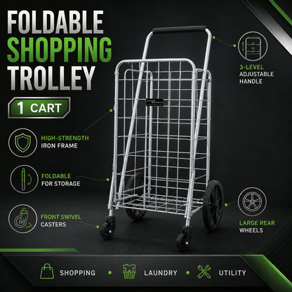 Foldable Shopping Cart – Durable Iron Frame & Dual Swivel Wheels | Organivo