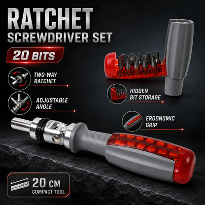 Ratchet Screwdriver Set – Adjustable Angle & 20 Bits | BoltForce