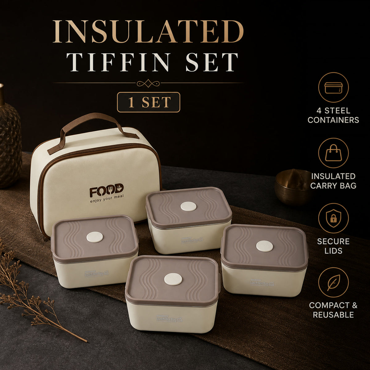 Insulated Tiffin Lunch Box Set – Keeps Food Warm & Cool