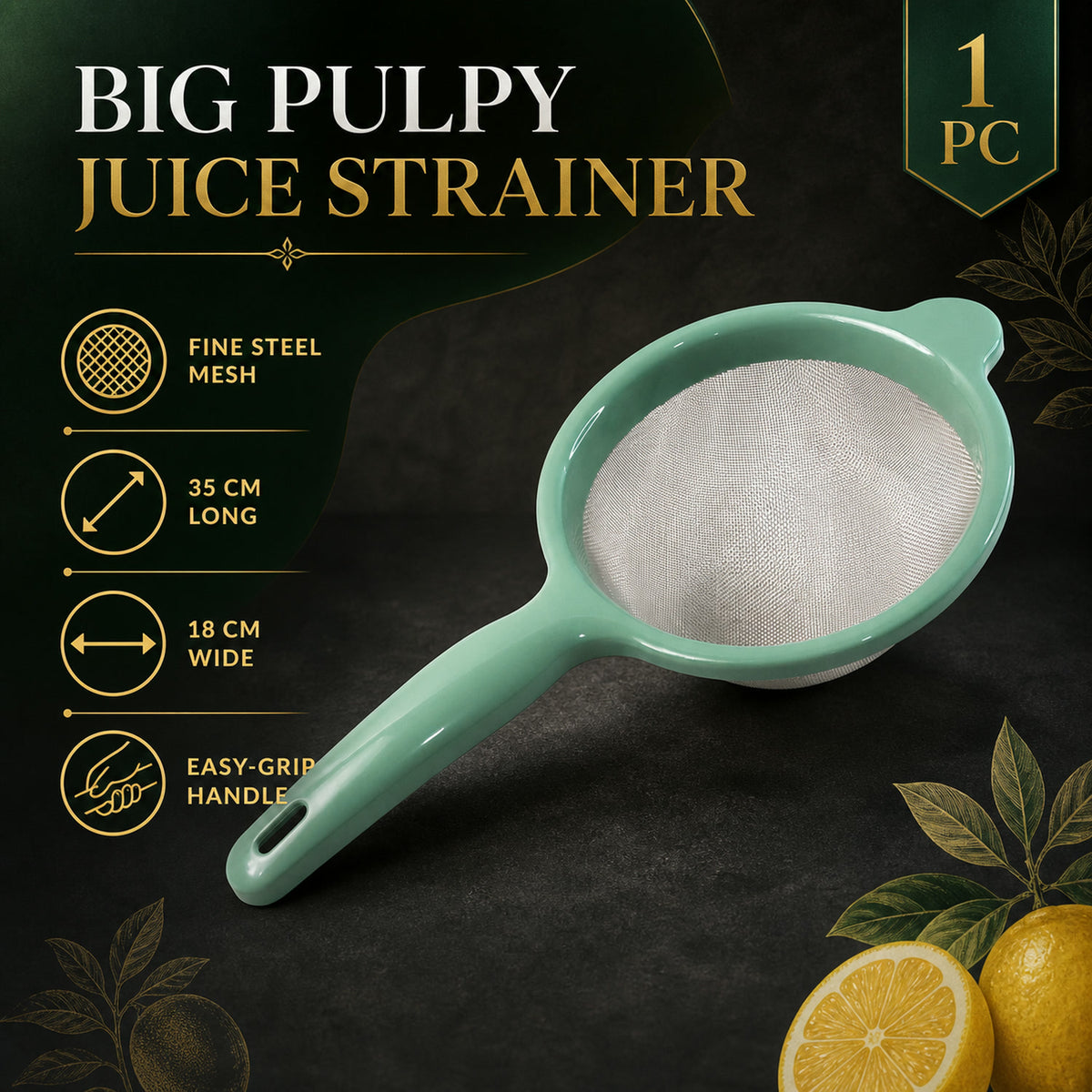 Large Kitchen Strainer – Fine Stainless-Steel Mesh with Easy-Grip