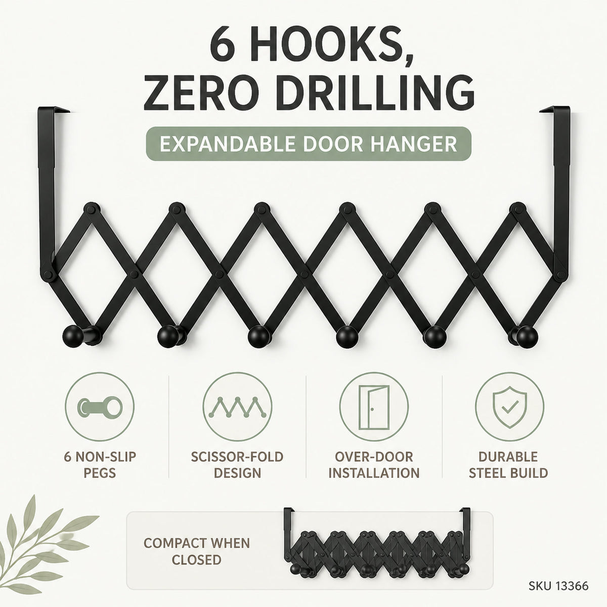 Door Hanger – 6 Hook Steel Coat Rack for Home Organization | GlimmerHome