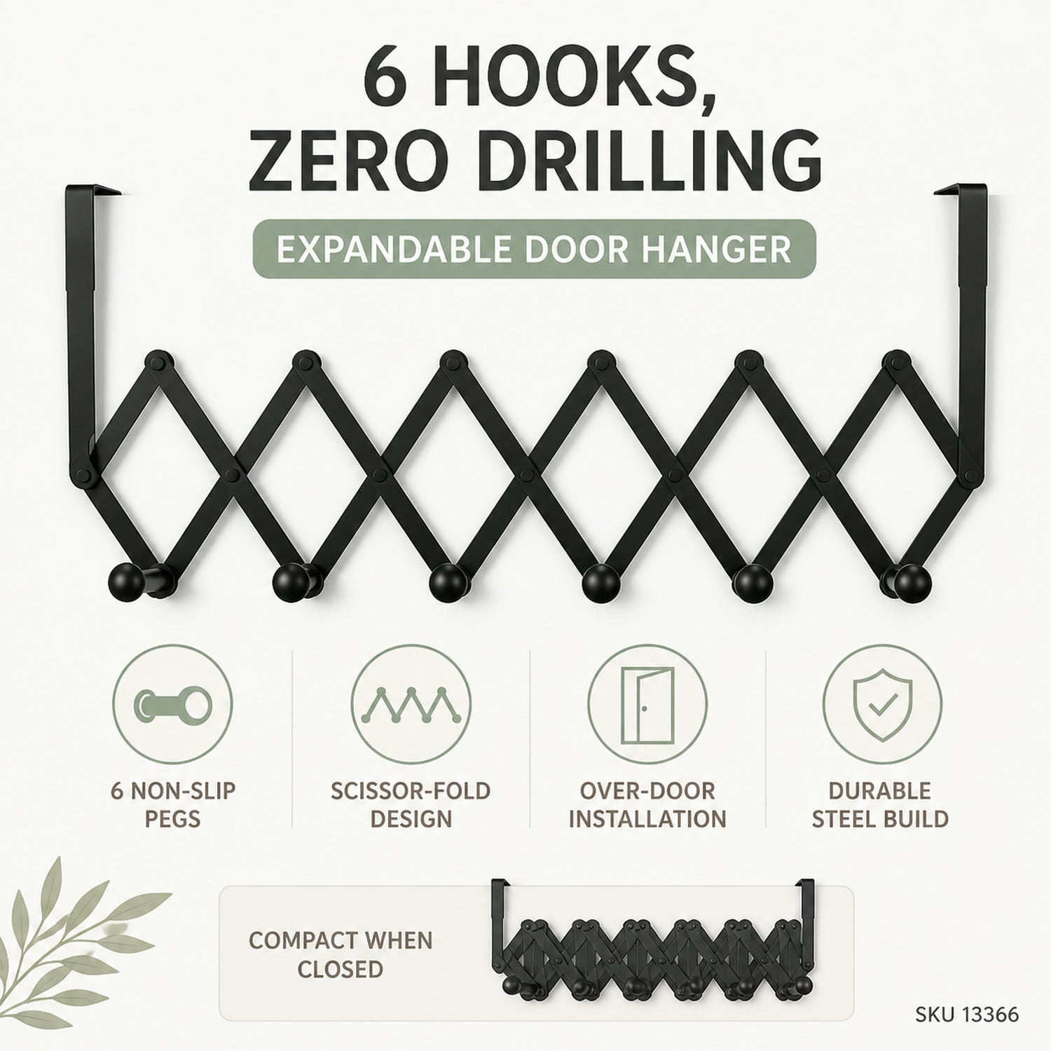 Door Hanger – 6 Hook Steel Coat Rack for Home Organization | GlimmerHome