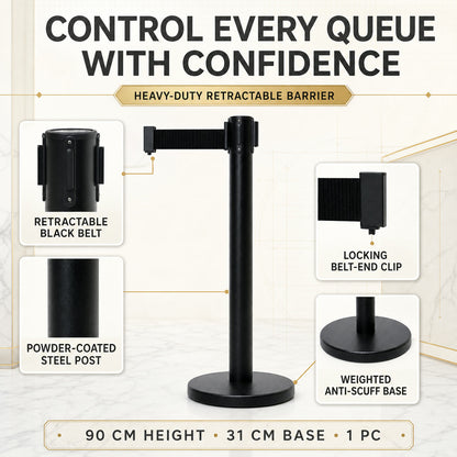 Retractable Belt Crowd Control Pole – Heavy Duty with Sturdy Base
