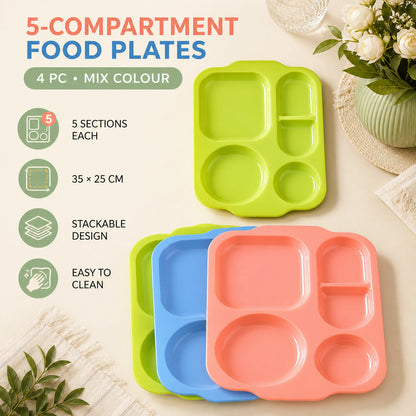 5-Compartment Food Plates – Unbreakable & Multicolor Set | Jiaqi