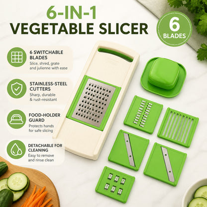 6-in-1 Vegetable Slicer – Multipurpose Kitchen Cutter with SS Blades