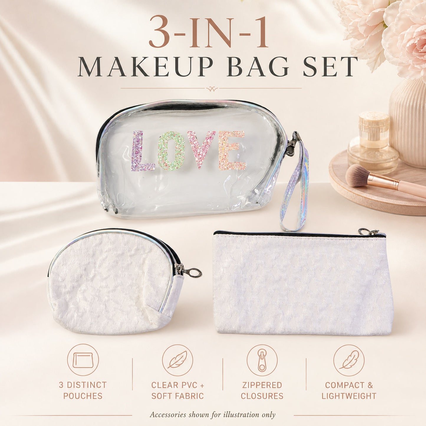 3-in-1 Makeup Bag Set – Compact & Stylish Travel Organizer