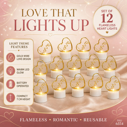 Set of 12 Multicolor Flameless Heart LED Candles for Decor