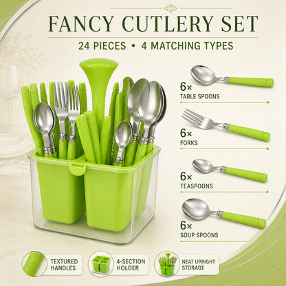 Stainless Steel Cutlery Set – Elegant 24-Piece with Holder