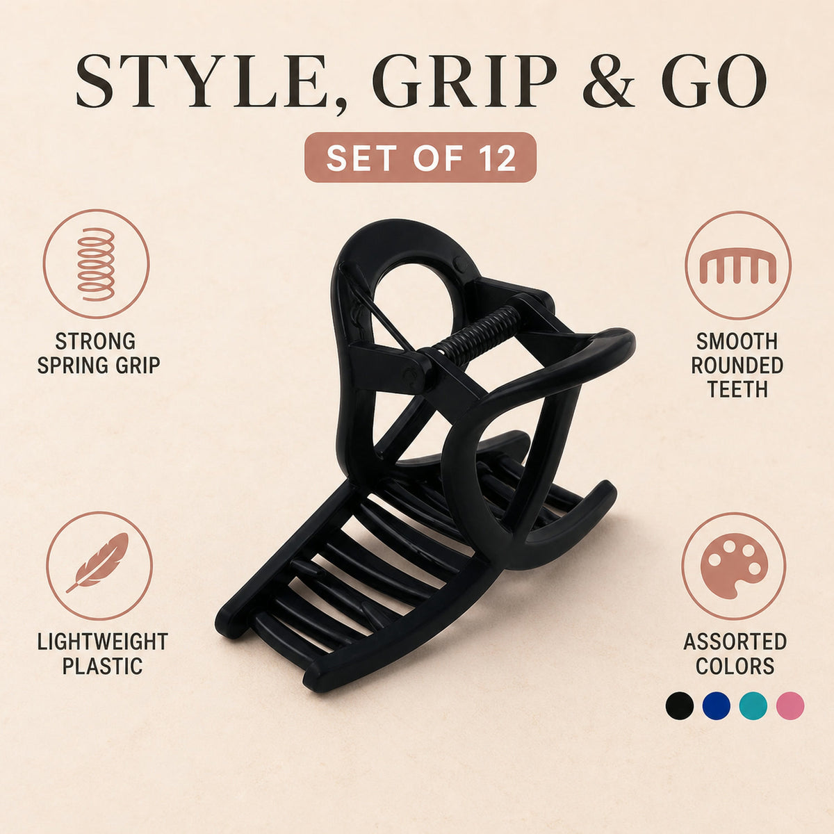Plastic Hair Clamp – Durable Matte Finish Barrette Clip Set