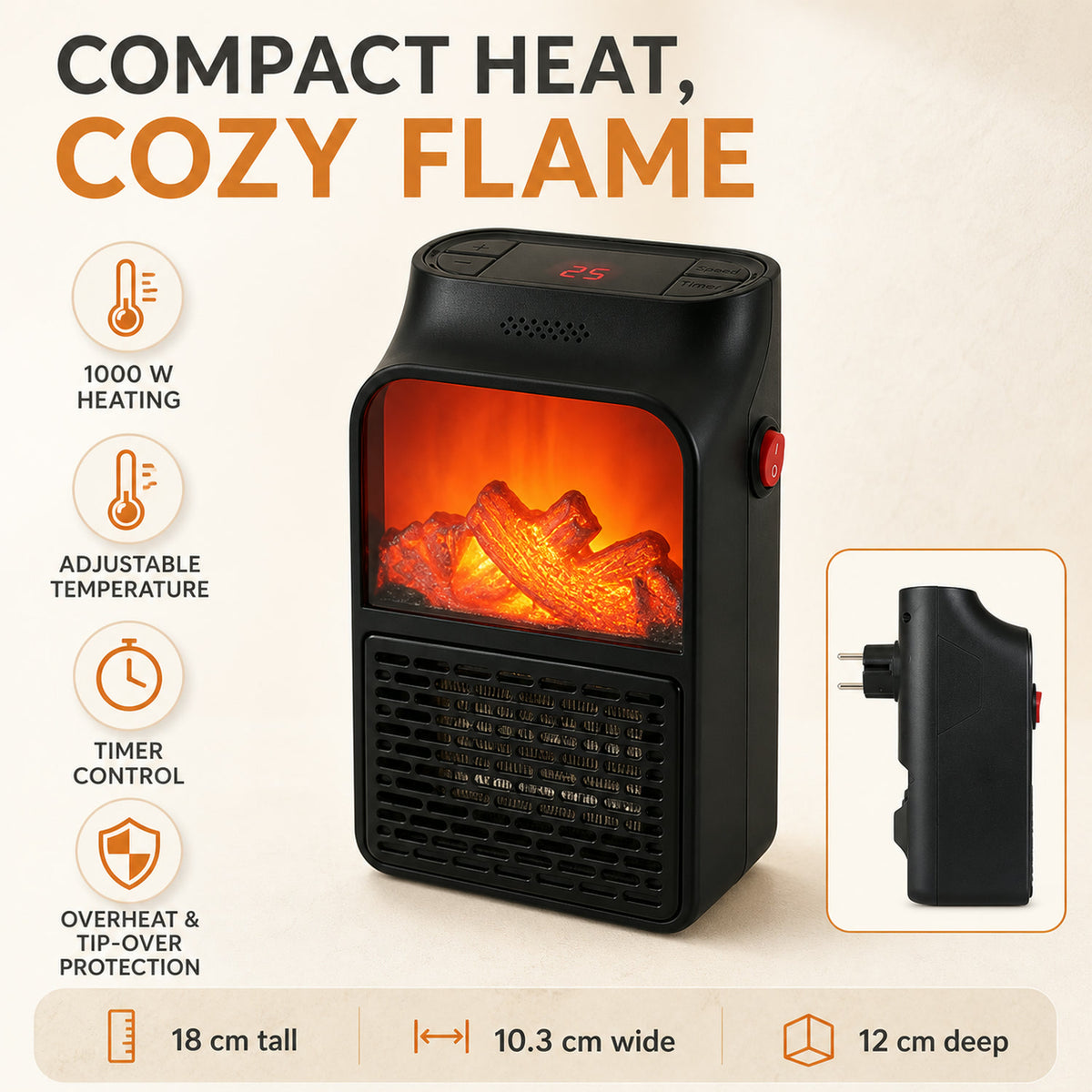 Electric Fireplace Heater – Realistic LED Flame | Deodap