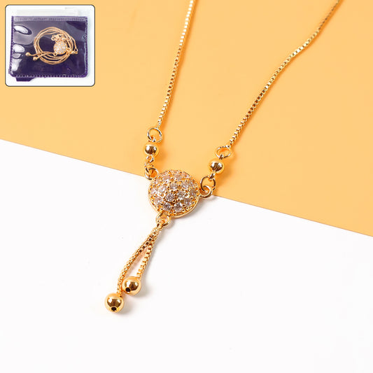 Elegant Gold-Plated Round Pendant Necklace with Dual Hanging Chains for Women