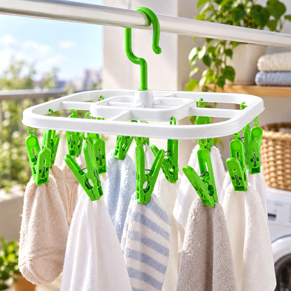 Plastic Clip Hanger Drying Rack with Detachable Hook for Socks and Small Clothes (1 Pc)