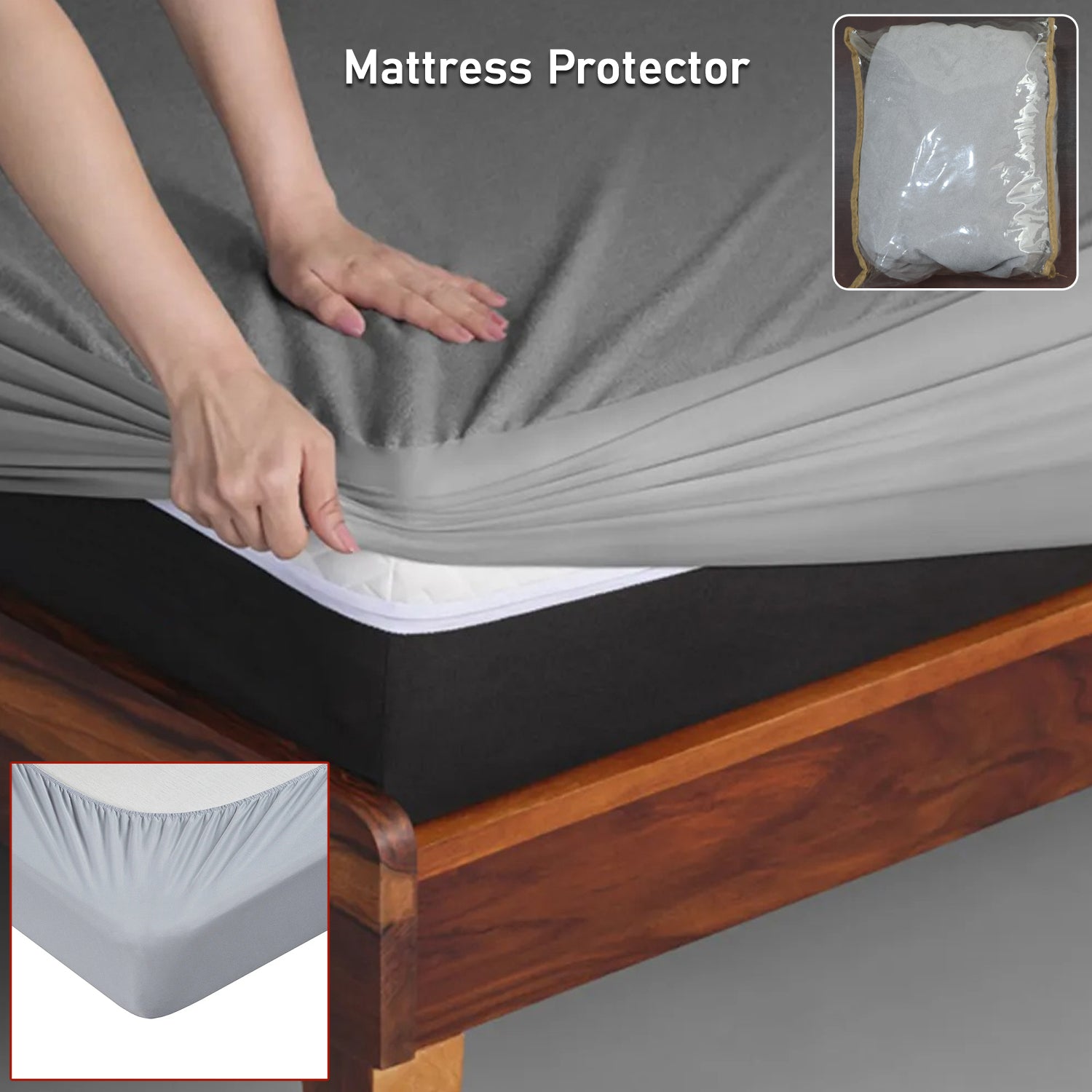 Waterproof Mattress Protector – Soft & Washable Bed Cover with Elastic Fit (Grey)