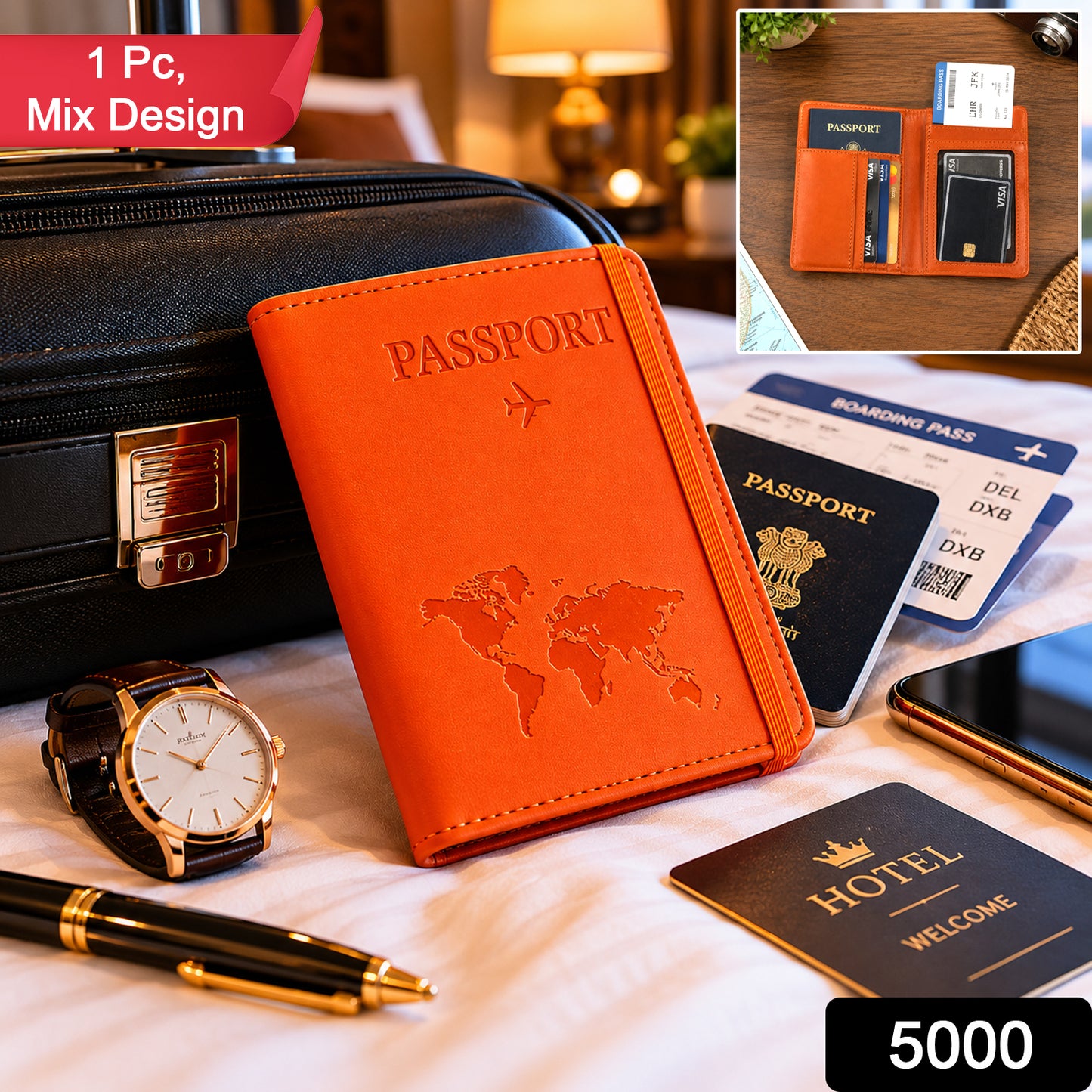 Compact multifunctional travel passport holder in durable PU leather