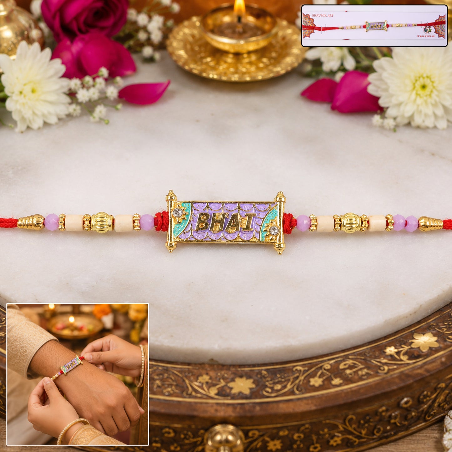 Rakhi thread with decorative colorful beads
