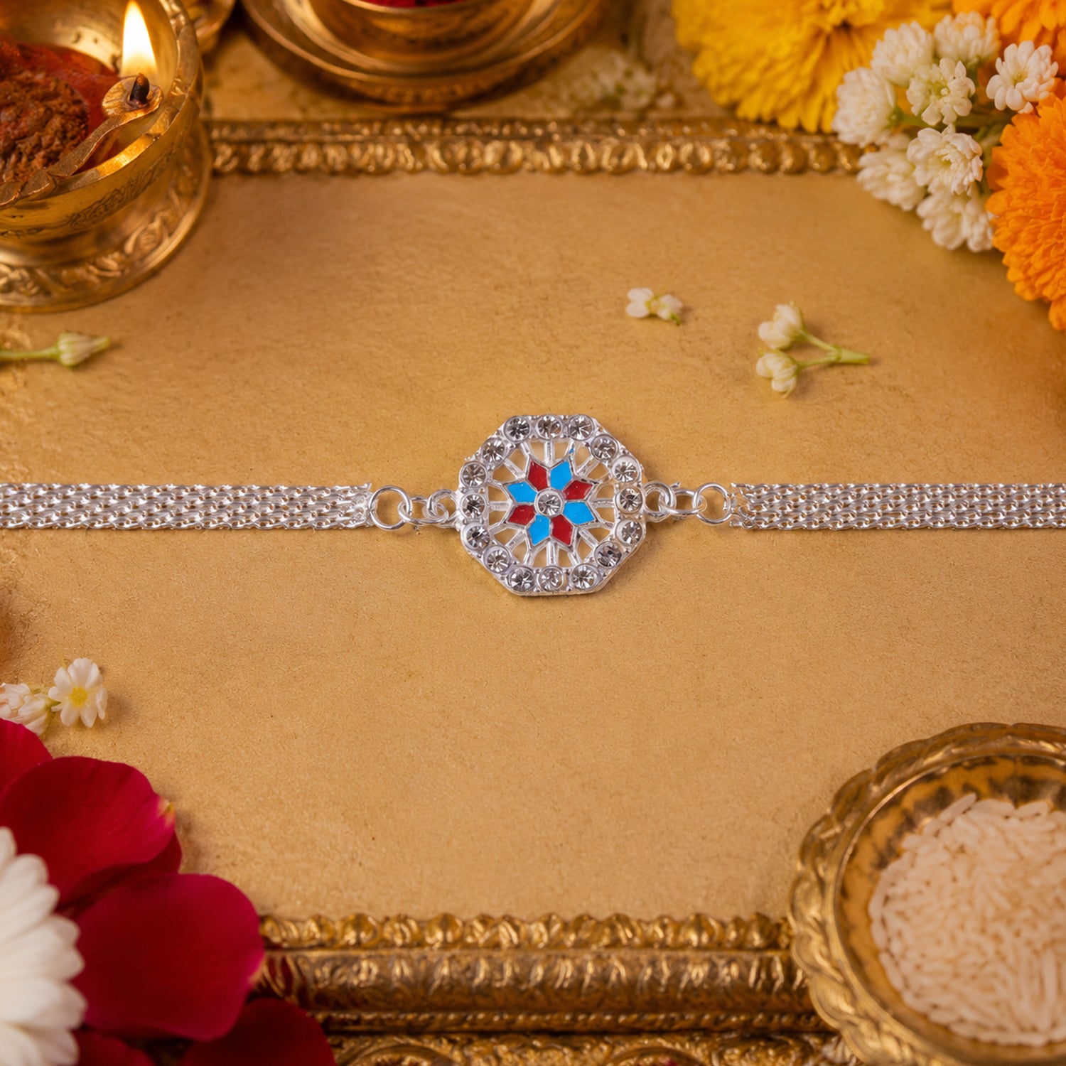 Classic Crystal Studded Rakhi Bracelet for Raksha Bandhan (1 Pc)
