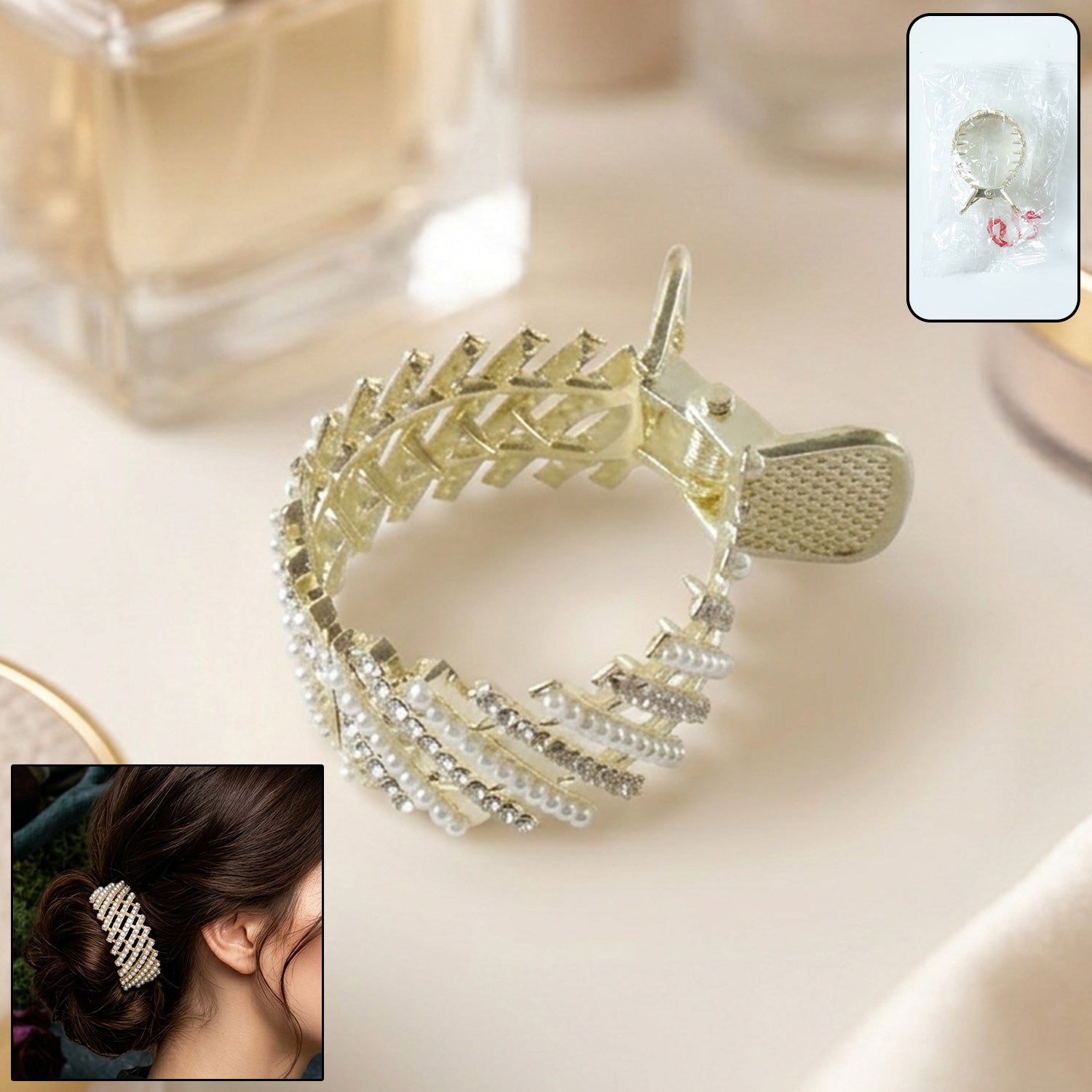 Premium Pearl Studded Metal Hair Claw Clip