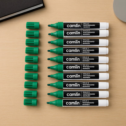 Camlin Bold-E Whiteboard Marker – Green Color Bold Writing Refillable Markers (Pack of 10)