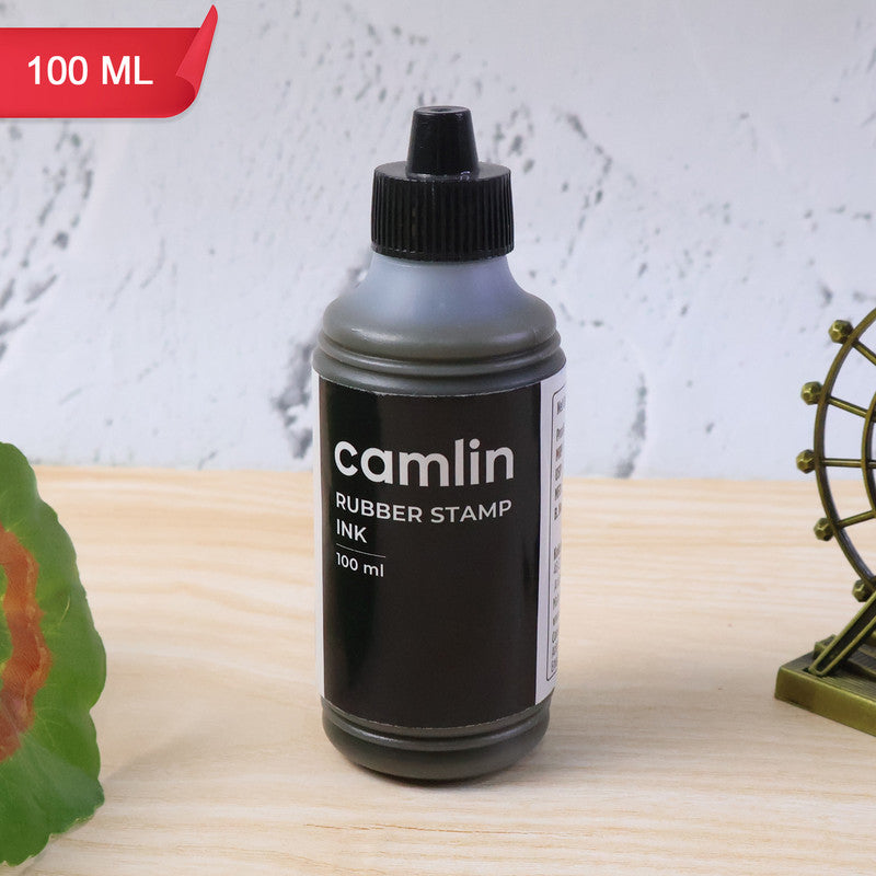 Camlin Rubber Stamp Ink Black 100 ml – Smooth, Long-Lasting Refill Ink for Stamp Pads