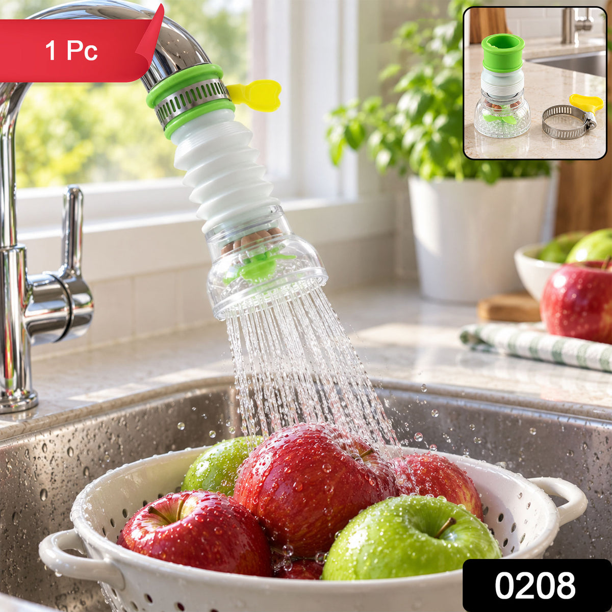 Water saving faucet rotating sprayer.